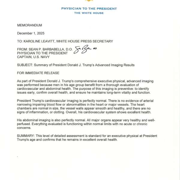 Trump’s MRI Confirms Clean Bill of Health for Heart and Abdomen