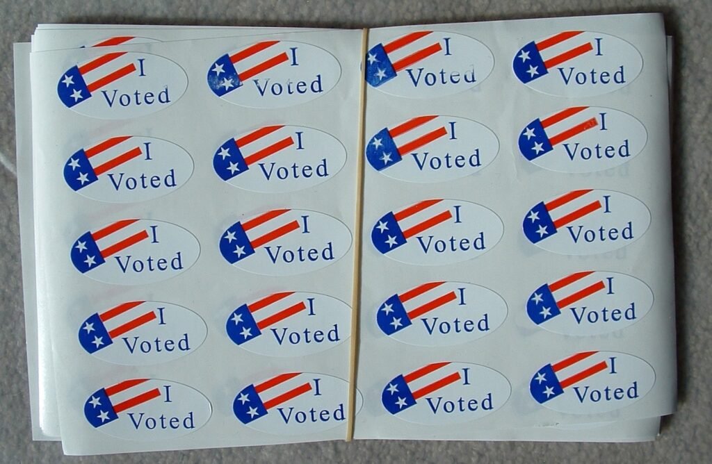 "I Voted" stickers at a polling place