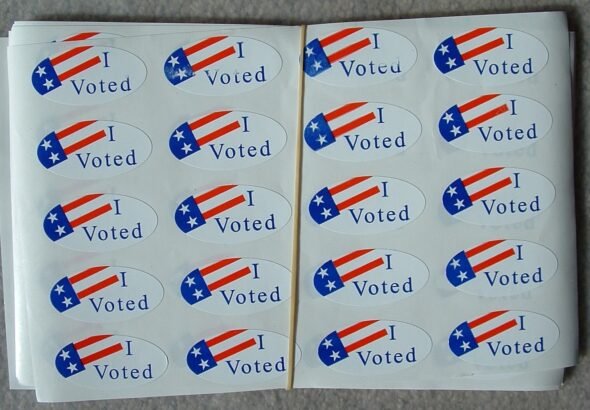 "I Voted" stickers at a polling place