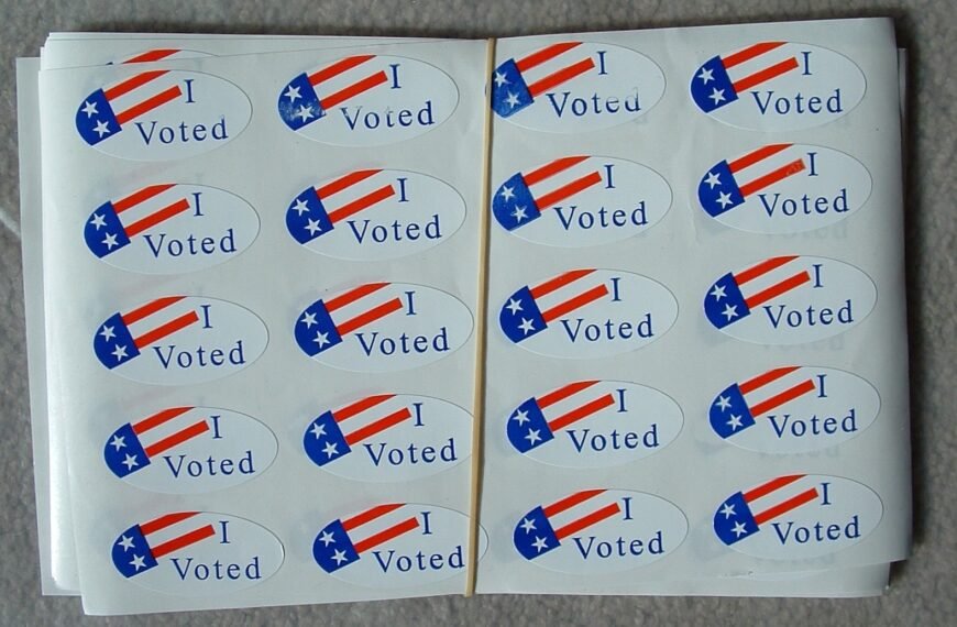 "I Voted" stickers at a polling place