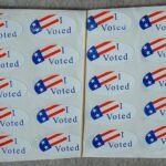 "I Voted" stickers at a polling place
